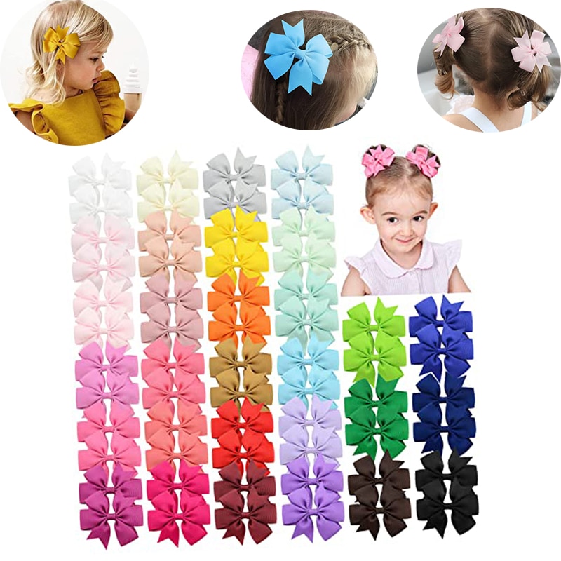 30PCS V-Shaped Dovetail Ribbed Bow Hairpin Solid Bow Knot Boutique Hair Accessories For Kids Girls Fashion HeadWear
